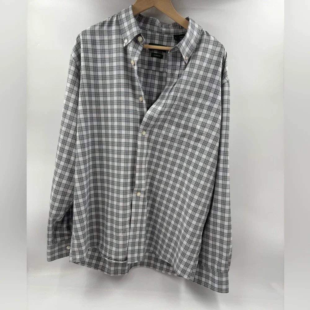 Orvis Men's L Active Fit Polyester Gray Plaid‎ Long Sleeve Button Shirt